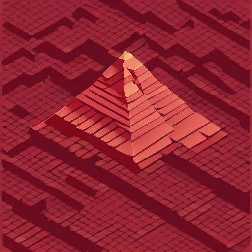 Prompt: isometric view of a mountain with red gems as resources, svg