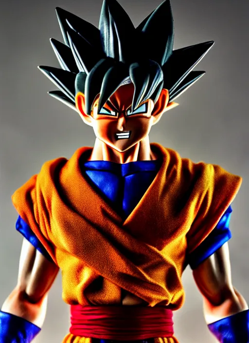 Image similar to a full portrait photo of super saiyan son goku, f / 2 2, 3 5 mm, 2 7 0 0 k, lighting, perfect faces, award winning photography.