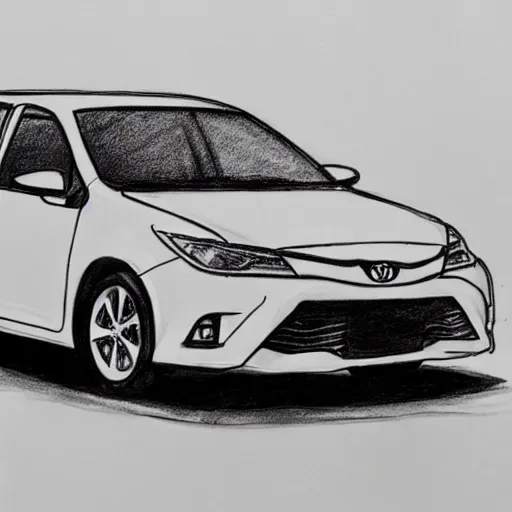 Prompt: a courtroom sketch of a toyota corolla