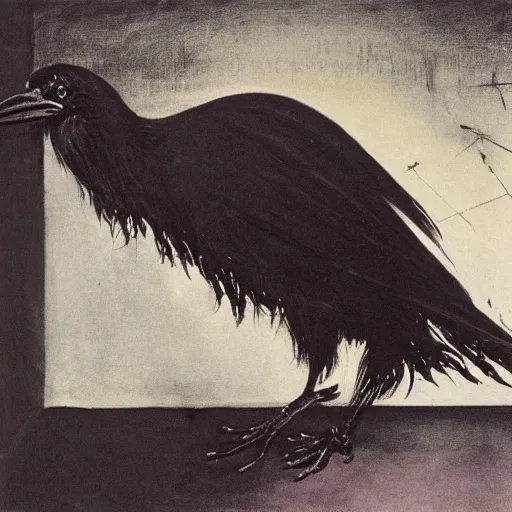 Image similar to illustration of a muscular crow by stephen gammell, francis bacon, masterpiece oil on canvas