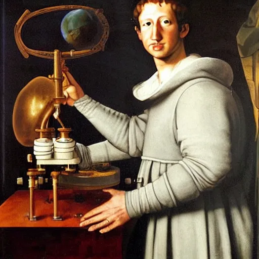 Image similar to Mark Zuckerberg as a scientist from the renaissance working in a time machine, by Diego Velázquez