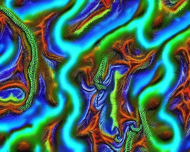 Prompt: deepdream slugdogs. a beautiful image of a mountain river, altered by googles deepdream algorithm