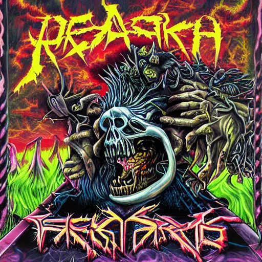 Prompt: thrash metal album cover by ed repka