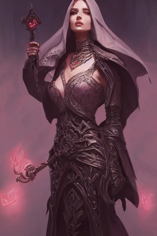 Image similar to beautiful necromancer, full body shot, hood, d & d, fantasy, intricate, elegant, highly detailed, digital painting, artstation, concept art, matte, sharp focus, illustration, hearthstone, art by artgerm and greg rutkowski and alphonse mucha