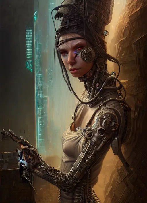 Image similar to portrait shot of a cyberpunk elf in a scenic dystopian environment, intricate, elegant, highly detailed, centered, digital painting, artstation, concept art, smooth, sharp focus, illustration, artgerm, tomasz alen kopera, peter mohrbacher, donato giancola, joseph christian leyendecker, wlop, boris vallejo