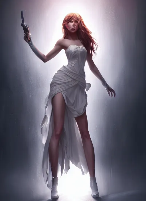 Image similar to beautiful fashion goddness, strapless dress, character portrait in the style of thomas river and artgerm, wlop, cinematic lighting, hyperdetailed, 8 k realistic, symmetrical, global illumination, radiant light, halo, love and mercy, frostbite 3 engine, cryengine, dof, trending on artstation, digital art, chanel