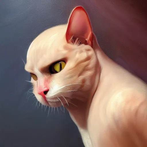 Image similar to an oil painting of bingus the bald cat but without skin, horror, by artgerm, hd, hdr, ue 5, ue 6, unreal engine 5, realistic anime 3 d style, cinematic 4 k wallpaper, 8 k, ultra detailed, gta cover art, high resolution, artstation, award winning