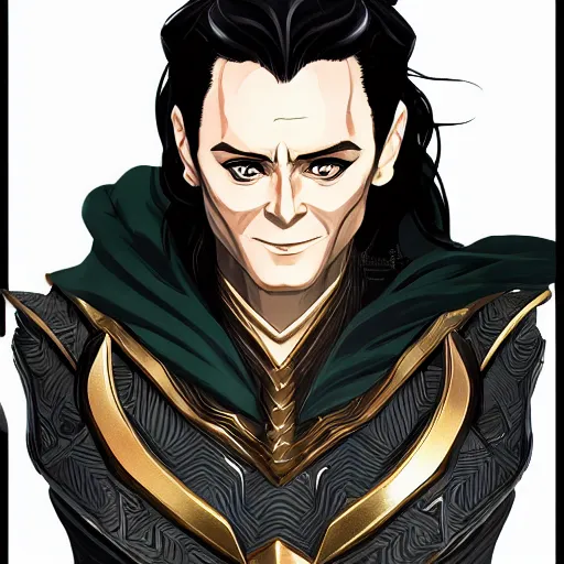 Prompt: Loki portrait, extremely handsome, anime style, intricate, detailed, photorealistic, trending on artstation, studio lighting, 4k, 8k