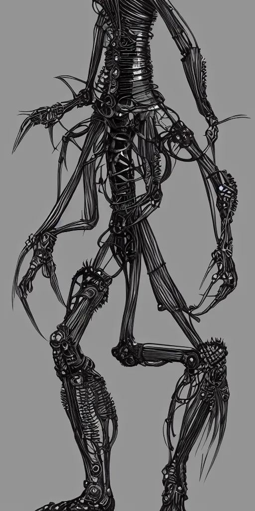 Image similar to 2d steampunk vertical tubeworm, game character design, long slender body, no appendages, striations, articulated joints, black background, intricate, trending on artstation