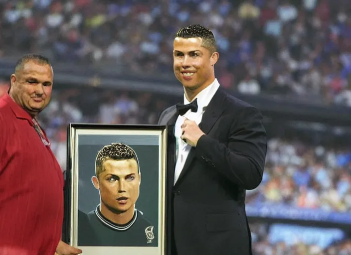 Prompt: realistic photo of ronaldo in the hall of fame 5