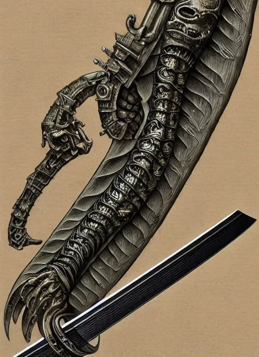 Prompt: giger, h. r. - intricately detailed katana!!!!!