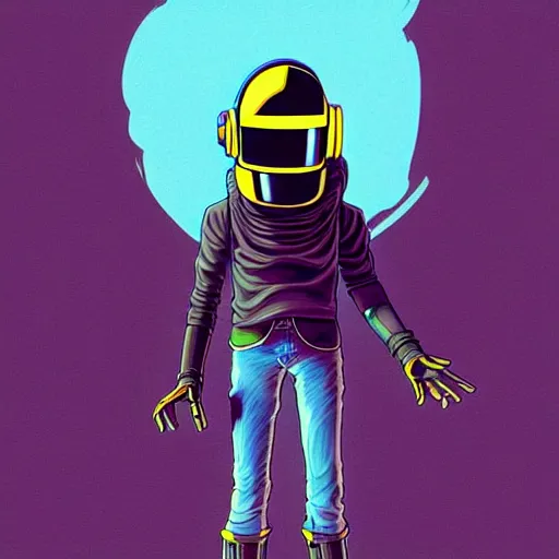 Image similar to a study of cell shaded cartoon of a daft punk in the style of howl's moving castle ( 2 0 0 4 ) on a desert road, full body, wide shot, very muted colors, post grunge, studio ghibli, laurie greasley, highly detailed, deviantart, art by artgem