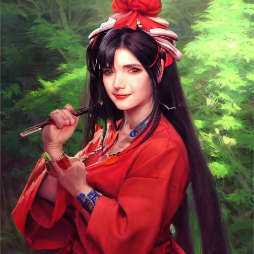 Image similar to Reimu Hakurei portrait art by Donato Giancola and Bayard Wu, digital art, trending on artstation, 4k