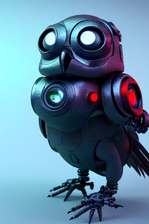 Image similar to high quality 3 d render very cute cyborg crow! incorporated speaker, cyberpunk highly detailed, unreal engine cinematic smooth, in the style of blade runner & detective pikachu, hannah yata charlie immer, moody light, low angle, uhd 8 k, sharp focus