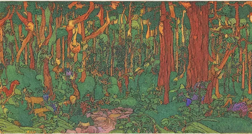 Image similar to Enchanted and magic forest, by Ivan Bilibin,