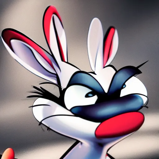 Image similar to A full portrait photo of real-life bugs bunny, f/22, 35mm, 2700K, lighting.