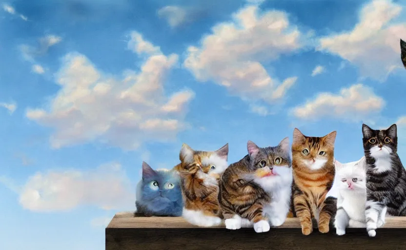 Prompt: photorealistic imagery of sky full of cats