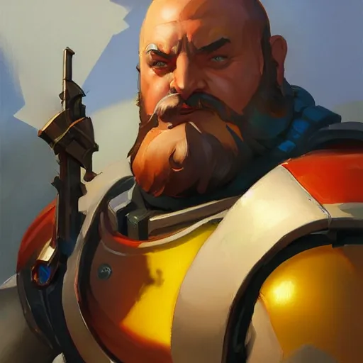 Image similar to greg manchess portrait painting of man - at - arms as overwatch character, medium shot, asymmetrical, profile picture, organic painting, sunny day, matte painting, bold shapes, hard edges, street art, trending on artstation, by huang guangjian and gil elvgren and sachin teng