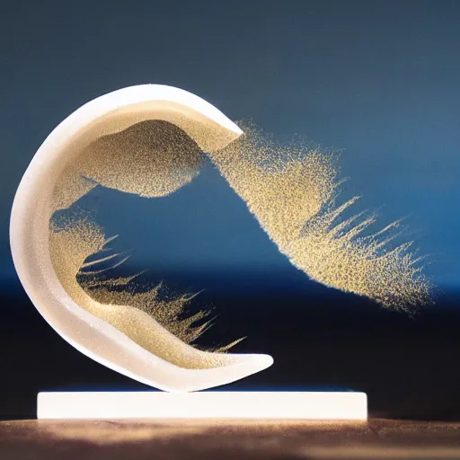 Prompt: photography of a kanagawa wave but in resin sculpture, cinematic lighting, volumetric lighting