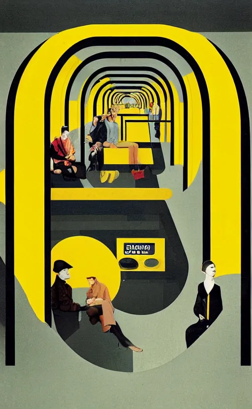 Image similar to yellow ubahn subway in berlin germany, sense of longing, rule of thirds, clever design, decorative modern graphic design collage border, by hannah hoch and jesse treece and christian jackson and josh brill