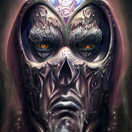 Image similar to a WLOP 3d render of Very very very very highly detailed mystic, enigmatic, strange portrait of a phantom warrior with galaxy, tattoos by Anton Pieck, intricate, extremely detailed, digital painting, artstation, concept art, smooth, sharp focus, illustration, intimidating lighting, incredible art,