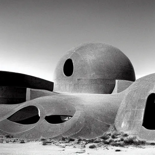 Prompt: old photograph from a strange alien city, organic buildings, black and white