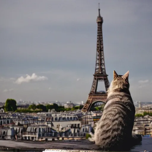 Prompt: cat back looking on paris