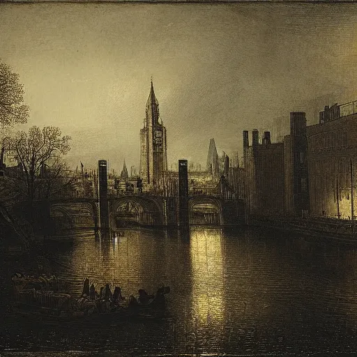 Prompt: london in the winter by rembrandt