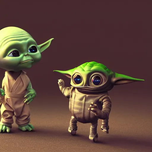 Prompt: real vintage photo, an alien baby meeting a little robot and baby yoda, detailed, hyper realistic, 4 k octan render, unreal 5