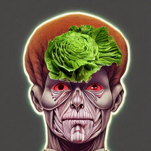 Image similar to the anatomy of a head of lettuce jojo's bizarre adventure, an ultrafine detailed painting by james jean, studio ghibli, behance contest winner, vanitas, angular, altermodern