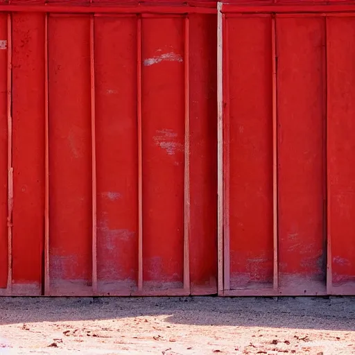 Prompt: a red door standing in the middle of nowhere, desert, unsettling, photography,