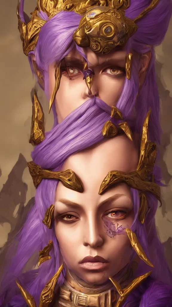 Image similar to a 3 d render of a fantasy portrait of a character, purple - tinted with a hint of yellow, wide - angle, high contrast, highly detailed, sharp focus, digital painting, 3 d art, illustration, trending on artstation,