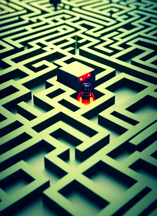 Image similar to robot in a maze by greg rutkowski and andreas rocha, tilt shift, ultra realistic, lush colours, unreal engine, trending on artstation, 4 k