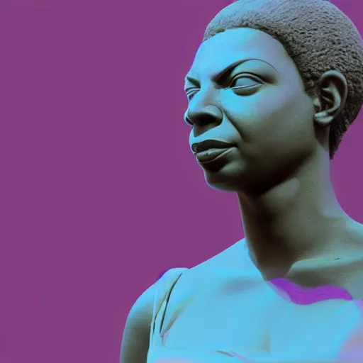 Image similar to greek sculpture of nina simone, pastel colors, ambient lighting, 8k, made by beeple