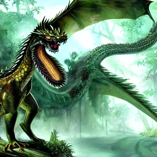 Prompt: a jungle dragon, photorealistic hd image