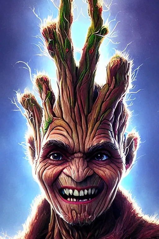 Image similar to Rahul Gandhi as groot, groot costume, Rahul Gandhi hairstyle, Groot body type, Rahul Gandhi Face, calm, cute, portrait, baby figure, highly detailed, digital painting, artstation, concept art, smooth, sharp focus, illustration, cinematic lighting, art by artgerm and greg rutkowski and alphonse mucha