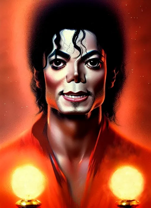 Prompt: masterpiece concept art, michael jackson meets god, by greg rutkowski, 8 k, intricate detail, cinematic lighting