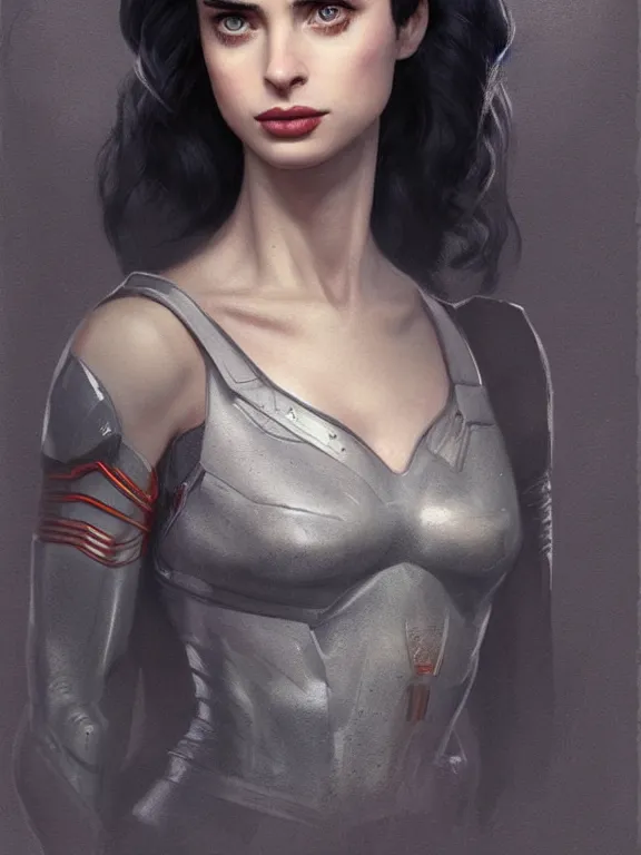 Prompt: face portrait of a beautiful young krysten ritter as jean grey in fallout 4, long black hair, art by ryo shiotani and greg rutkowski, intricate, rule of thirds, beautiful, cute, cinematic lighting, vintage art by serge ivanoff, drawing by adonna khare