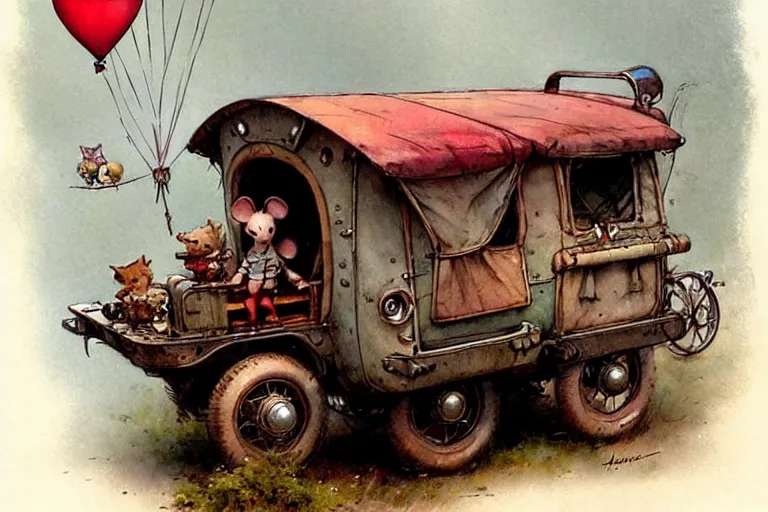 Image similar to adventurer ( ( ( ( ( 1 9 5 0 s retro future robot mouse balloon adventure wagon house. muted colors. ) ) ) ) ) by jean baptiste monge!!!!!!!!!!!!!!!!!!!!!!!!! chrome red