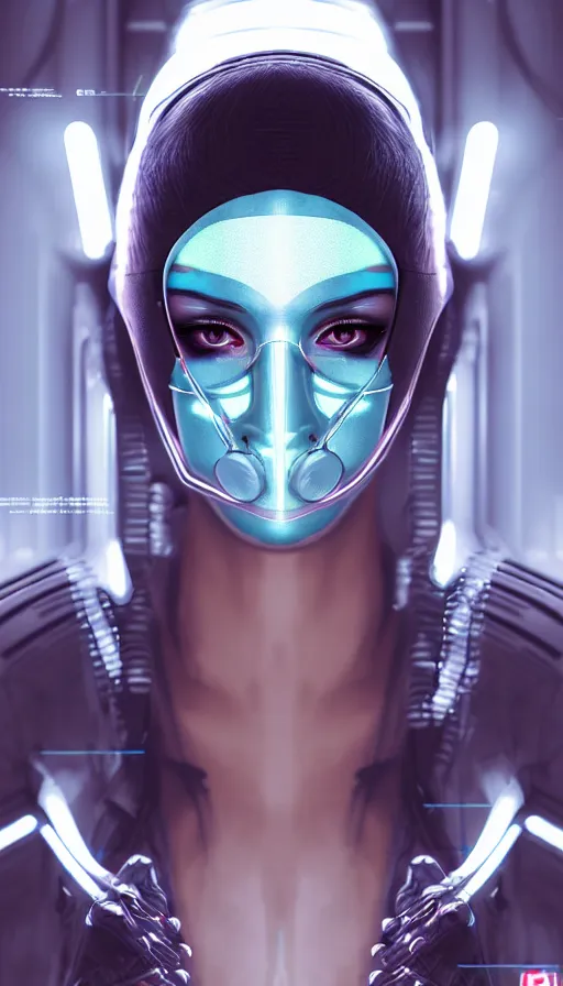 Image similar to face mask on beautiful woman face, cyberpunk art by kuno veeber, cgsociety, computer art, ultra detailed, futuristic, anime aesthetic