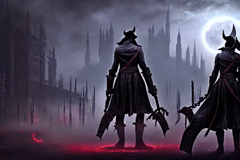 Image similar to an ultra matte painting of teferi in the style of bloodborne, concept art by art by john collier and albert aublet and krenz cushart, scary shadows, blood moon eclipse, octane render, liminal space