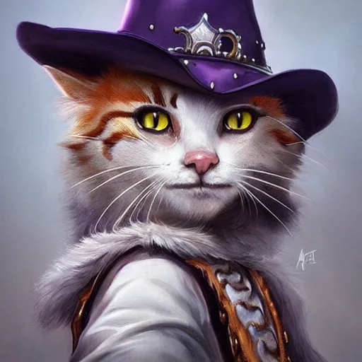 Prompt: cats wearing cowboy and wizard hats, fantasy, hyper realism, trending on artstation