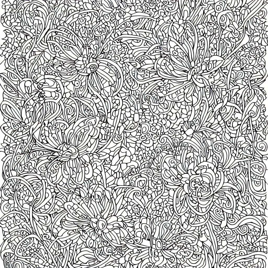 Image similar to floral flower garden line art, coloring book, vector illustration, high quality, black and white, bold lines,