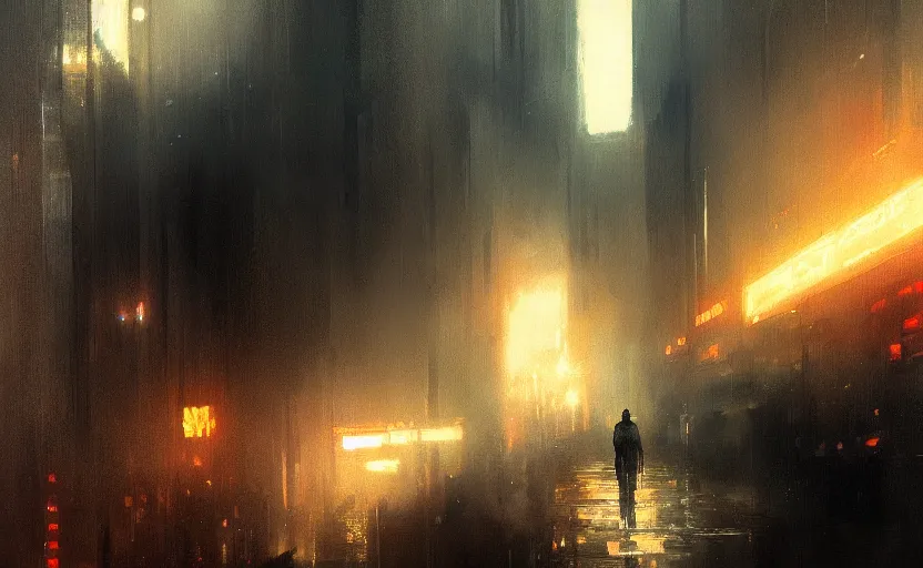 Image similar to A painting of Blade Runner trending on artstation in the style of Greg Rutkowski