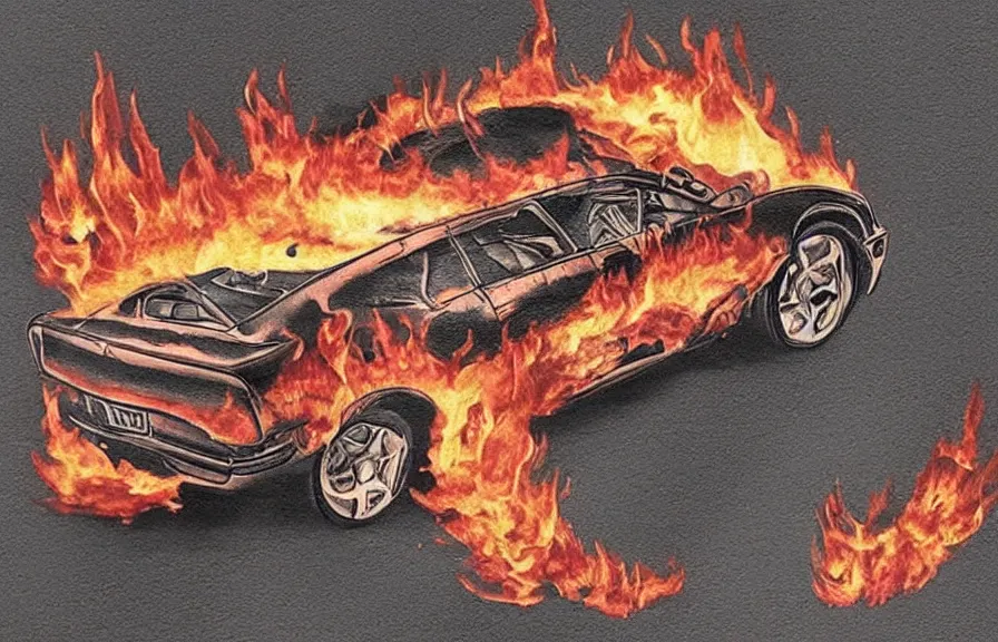 Image similar to car on fire, tattoo design