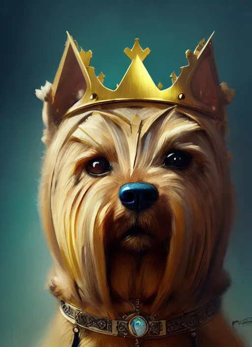 Prompt: norwich terrier as an king, backround dark, highly detailed, digital illustration, trending in artstation, modern painting, smooth, sharp focus, intricate, by peter mohrbacher