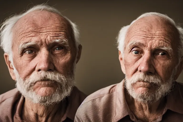 Image similar to a cinematic portrait headshot photograph of an old man looking at the camera, soft light, ultra high detailed, realistic, hair light, key light, movie still