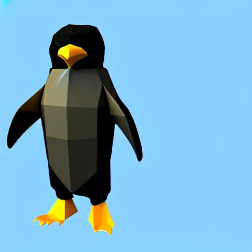 Image similar to low-poly penguin in sci-fi outfit