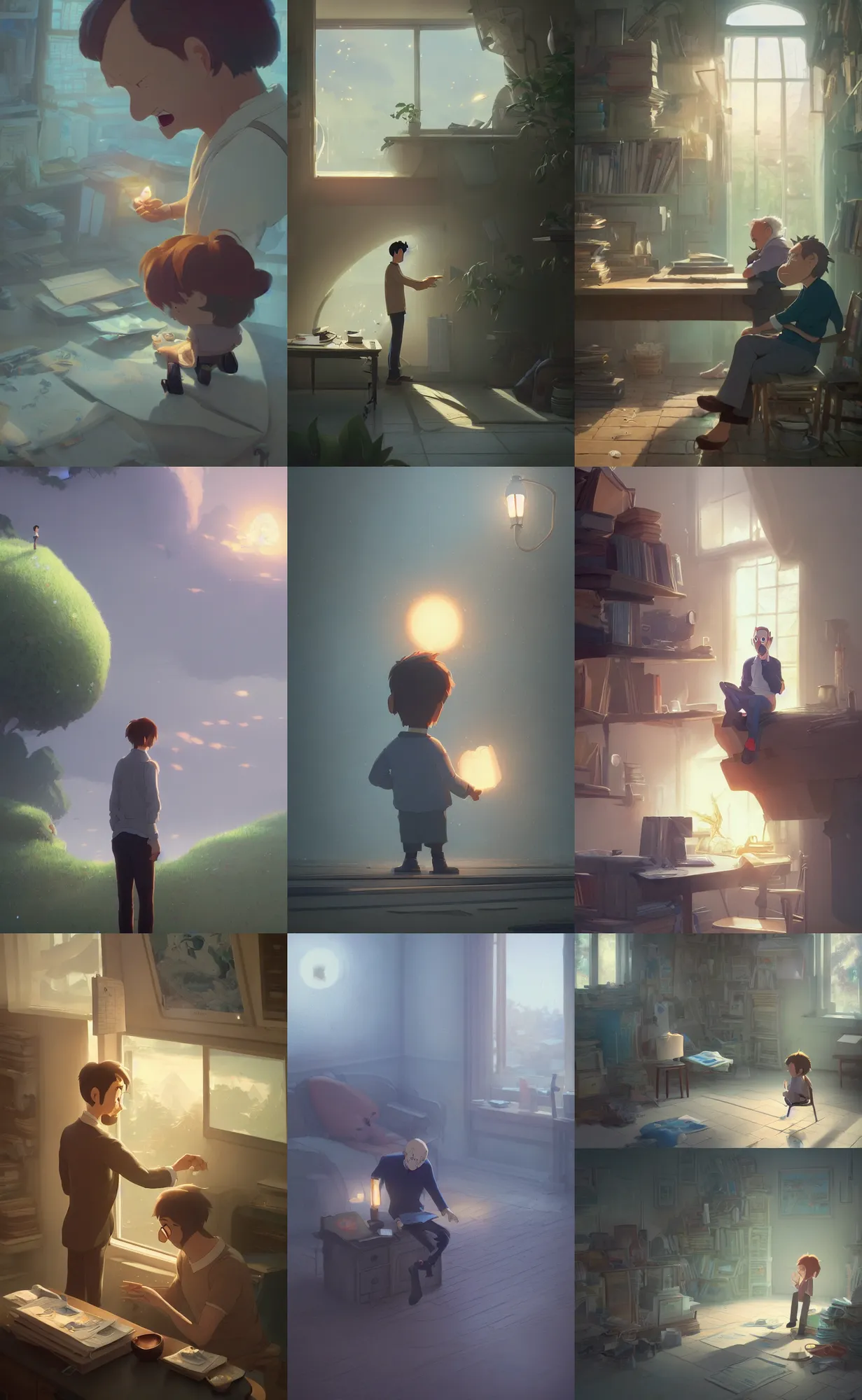 Prompt: a wholesome illustration of a tired man losing his job because he is addicted to the AI, studio Ghibli, Pixar and Disney animation, sharp, Rendered in Redshift and Unreal Engine 5 by Greg Rutkowski, Bloom, dramatic lighting