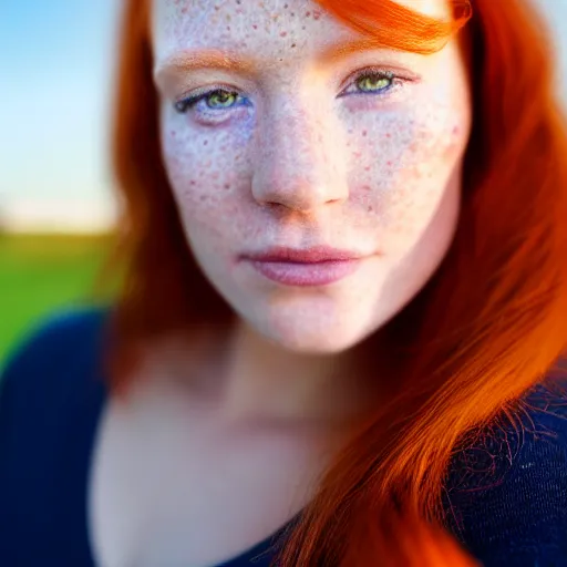 Image similar to close up portrait photo of the left side of the face of a redhead woman with galaxy of stars in her eyes, she looks directly at the camera. Slightly open mouth, face covers half of the frame, with a park visible in the background. 135mm nikon. Intricate. Very detailed 8k. Sharp. Cinematic post-processing. Award winning photography